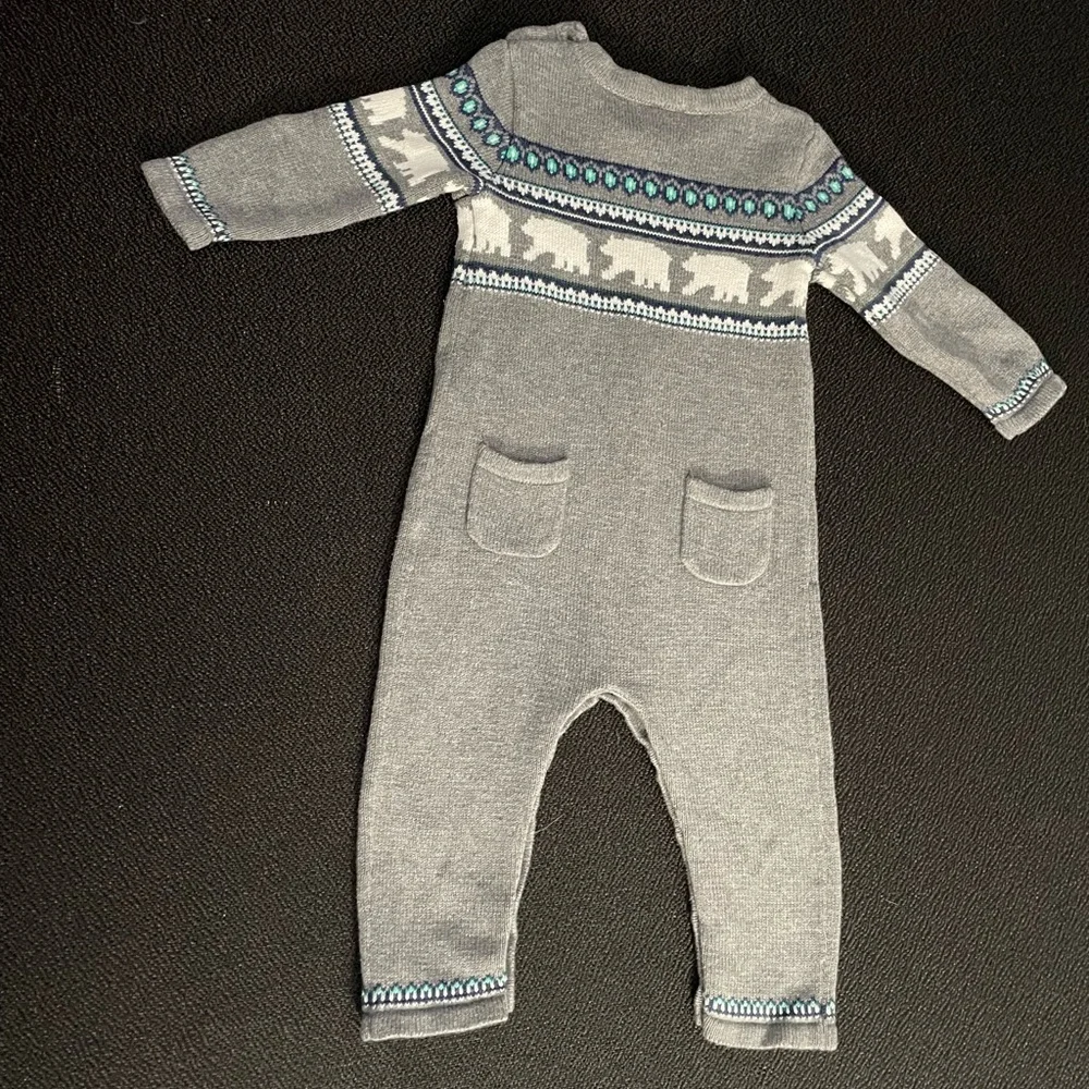 Janie and Jack baby Fair Isle Polar Bear one piece knit sweater sz 6 to 12 mths